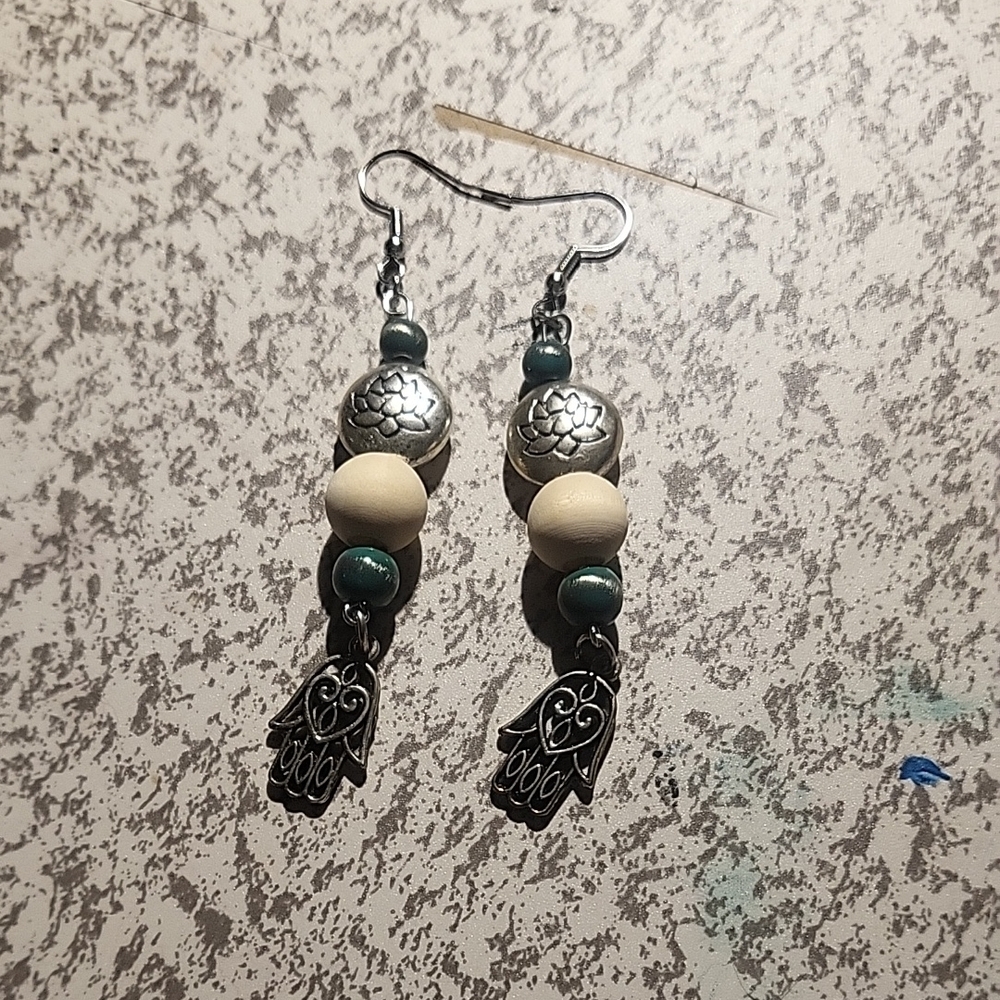 Silver and Green Dangle Earrings